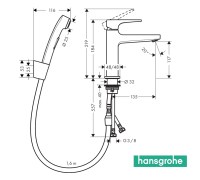 MEDIDAS MONOMANDO LAVABO CON DUCHA BIDE METROPOL HANSGROHE